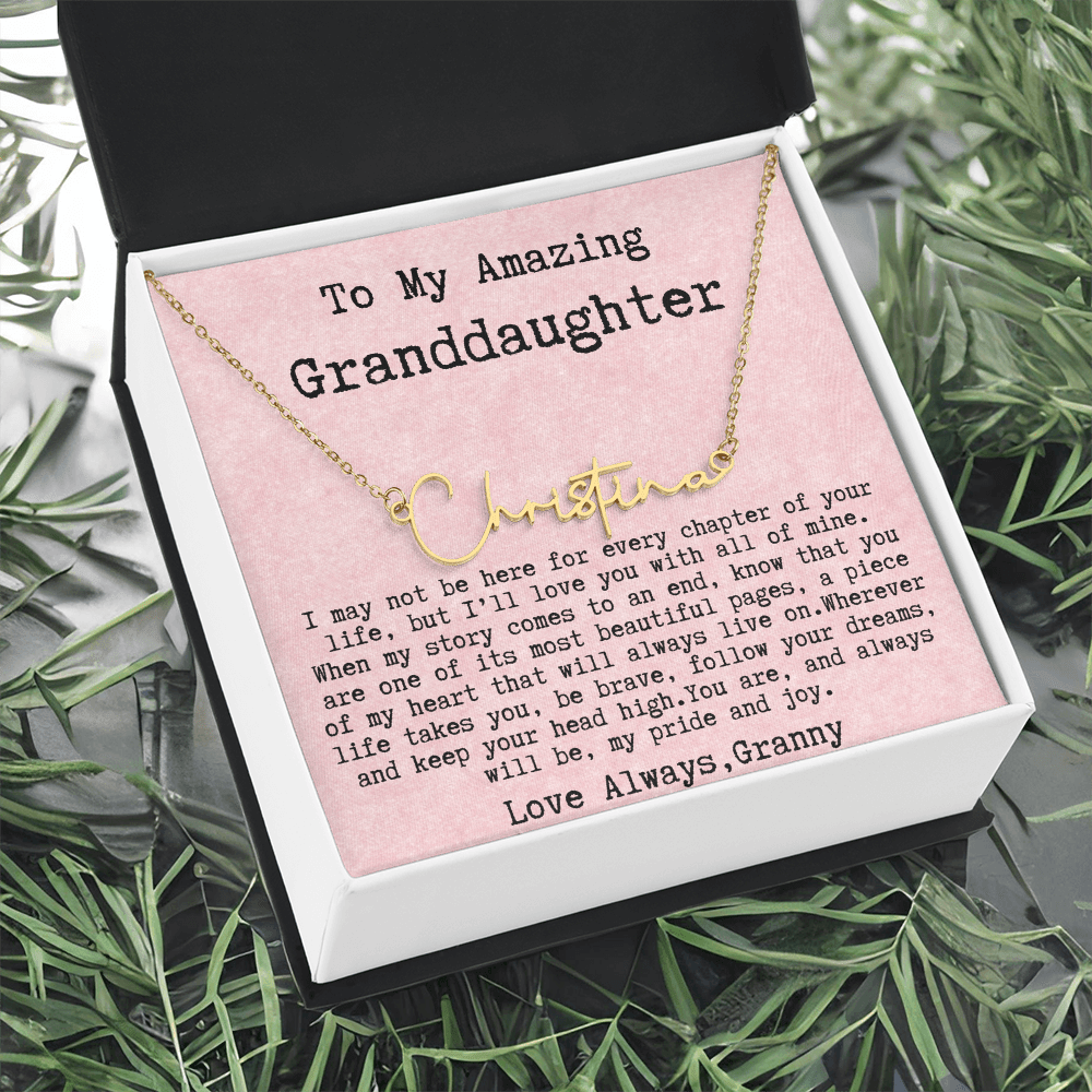 Personalized Birthday Gift for Granddaughter – Custom Signature Style Name Necklace – Unique Name Plate Necklace from Granny