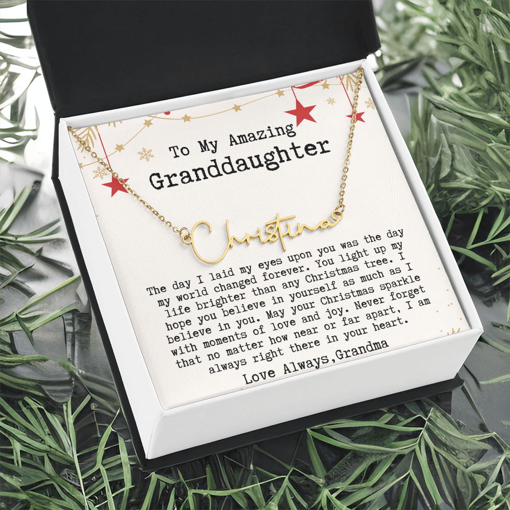 Personalized Christmas Gift from Grandma to Granddaughter - Signature Style Name Necklace