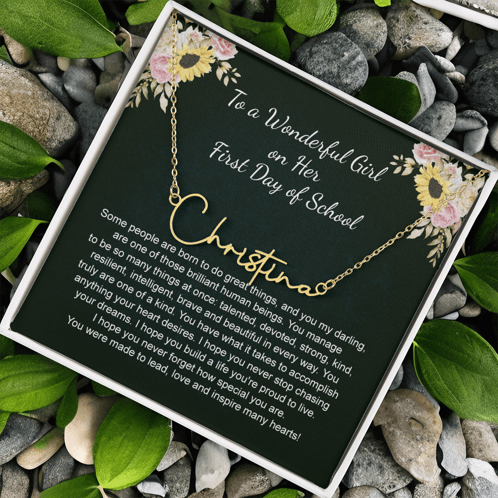 1st Day of School  Gift- Signature Style  Name Necklace