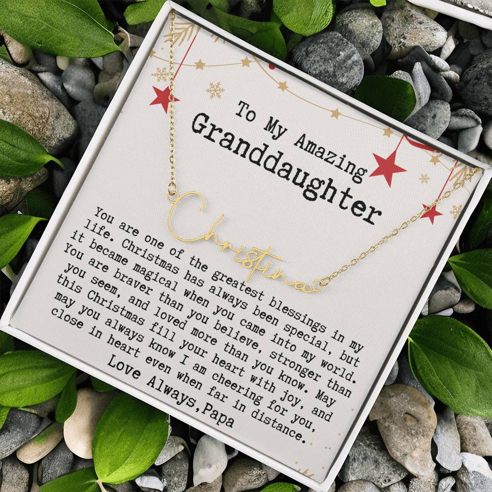 Personalized Christmas Gift from Papa to Granddaughter - Signature Style Name Necklace