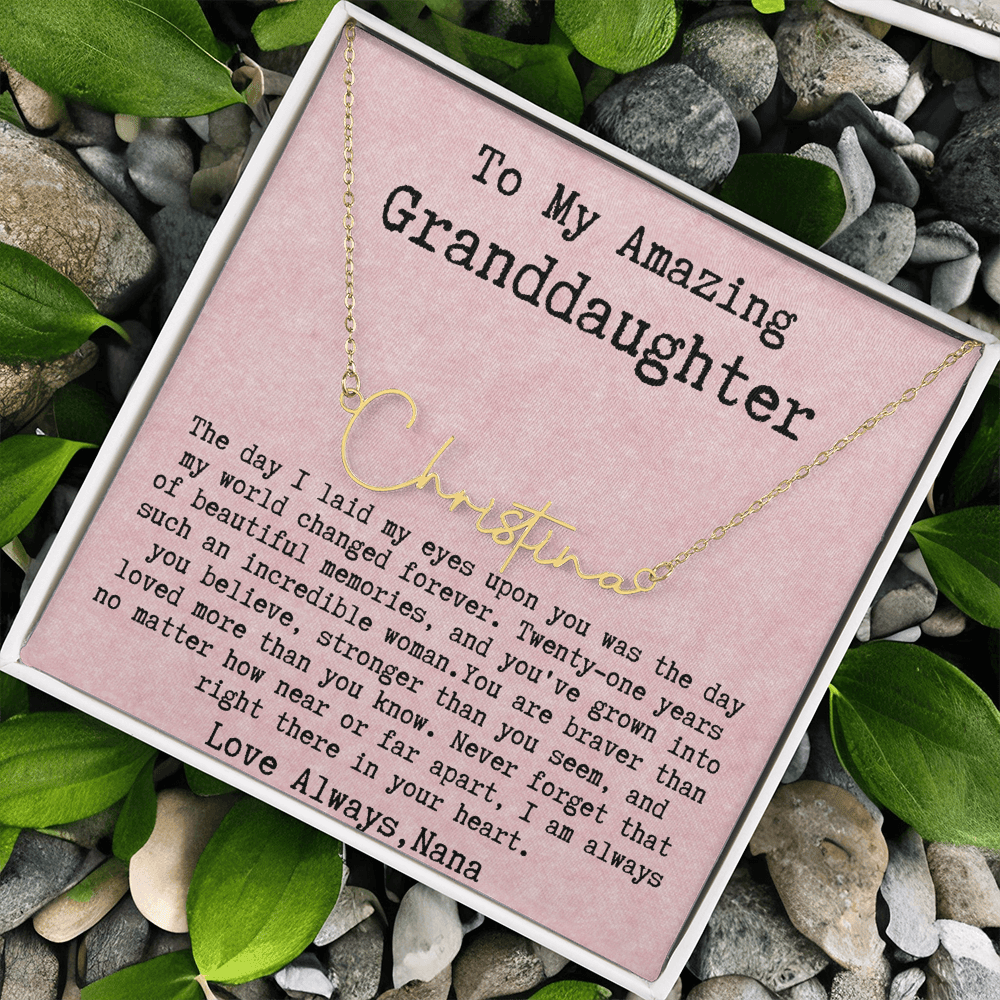 Personalized 21st Birthday Gift from Nana to Granddaughter - Signature Style Name Necklace