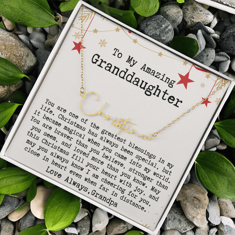 Personalized Christmas Gift from Grandpa to Granddaughter - Signature Style Name Necklace