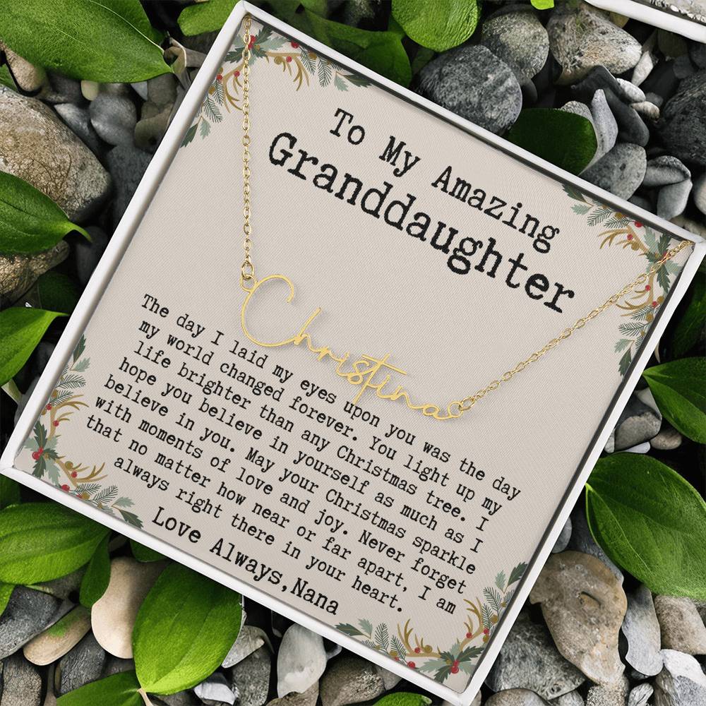 Custom Christmas Gift from Nana to Granddaughter - Signature Style Name Necklace