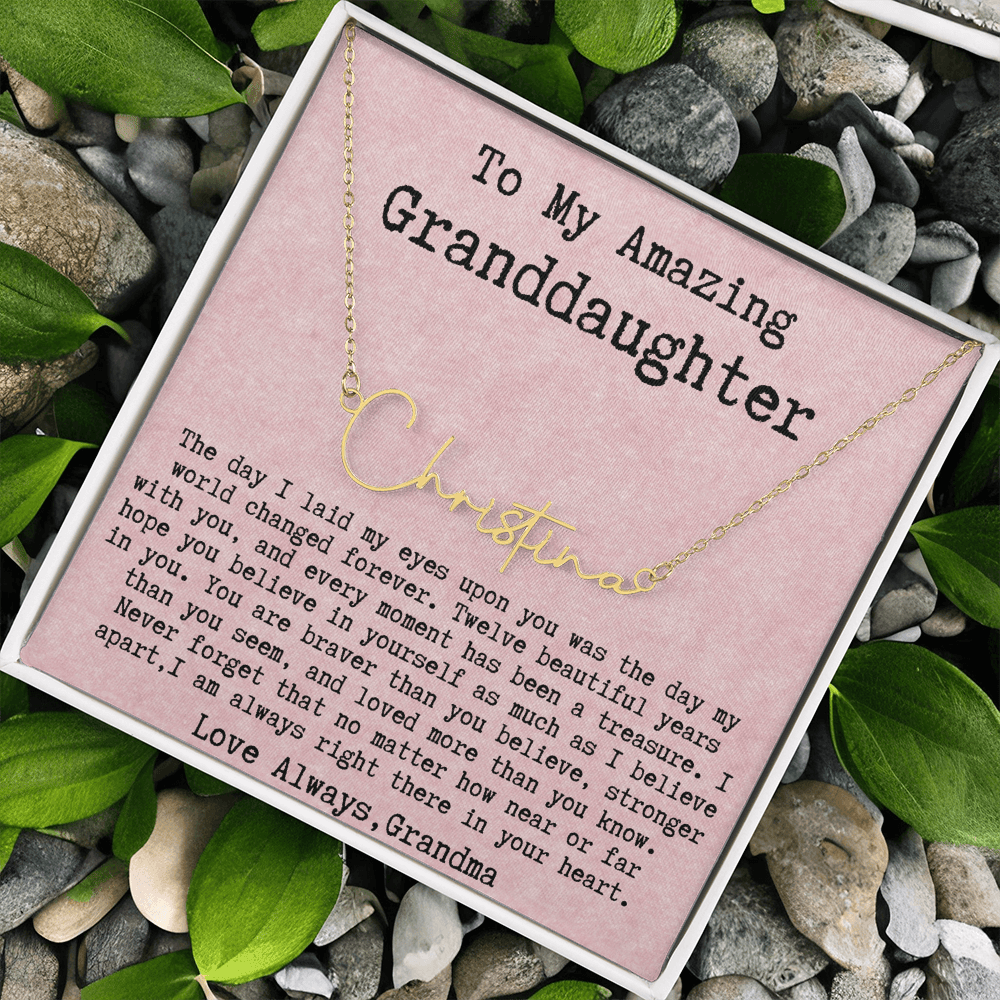 Personalized 12th Birthday Gift from Grandma to Granddaughter - Signature Style Name Necklace