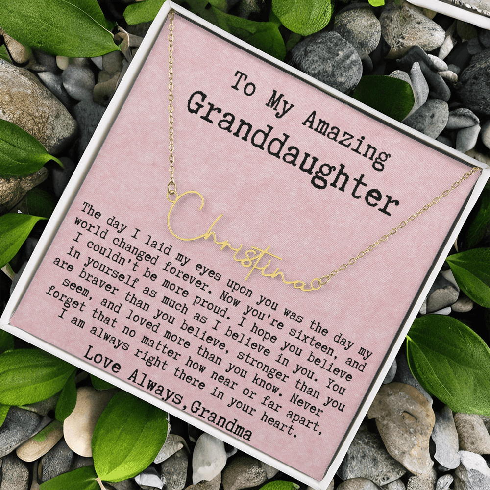 Personalized 16th Birthday Gift for Granddaughter from Grandma - Signature Style Name Necklace