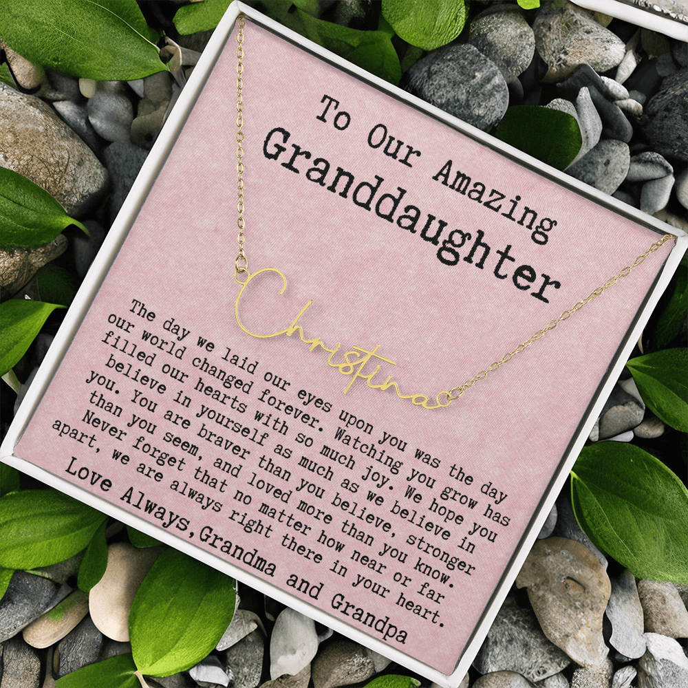 Personalized Birthday Gift for Granddaughter from Grandma and Grandpa - Signature Style Name Necklace