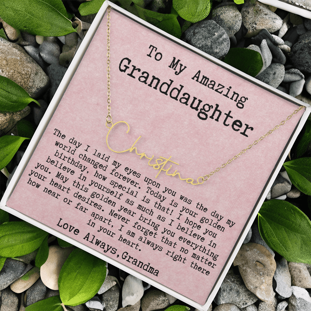 Personalized Golden Birthday Gift from Grandma to Granddaughter - Signature Style Name Necklace