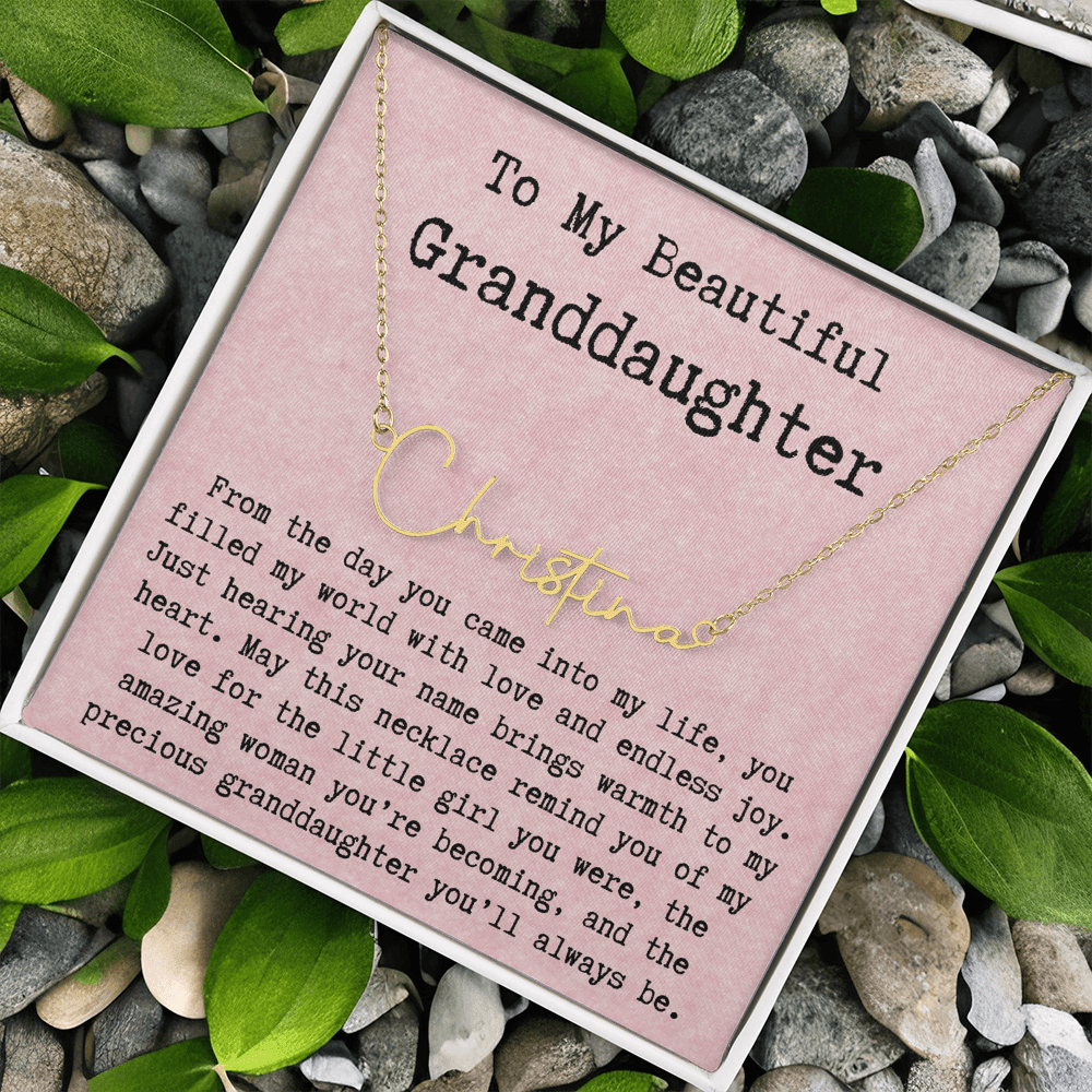 Personalized Birthday Gift for Granddaughter – Custom Signature Style Name Necklace – Unique Name Plate Necklace from Grandma, Nana, or Grandpa