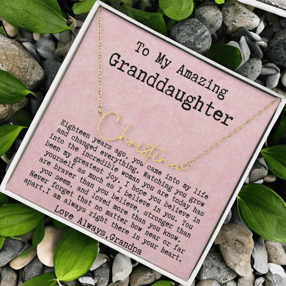 Personalized 18th Birthday Gift for Granddaughter from Grandpa - Signature Style Name Necklace