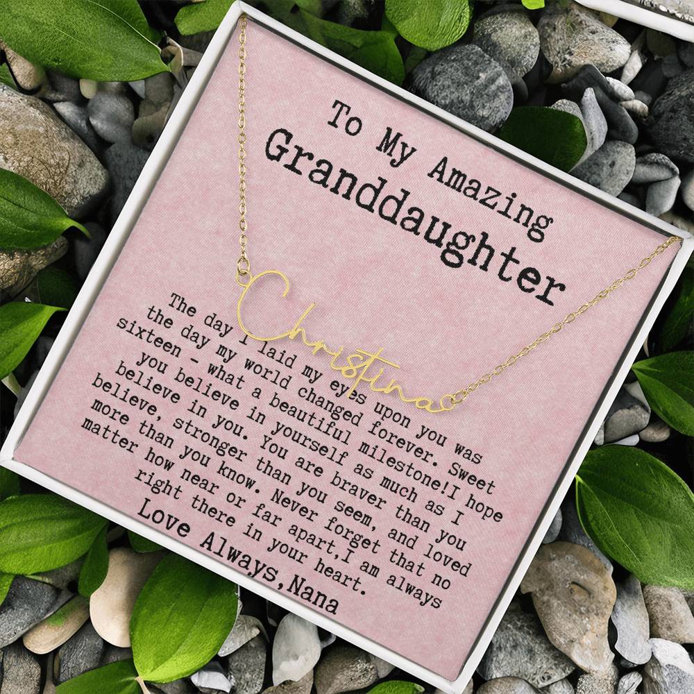 Personalized 16th Birthday Gift for Granddaughter from Nana - Signature Style Name Necklace