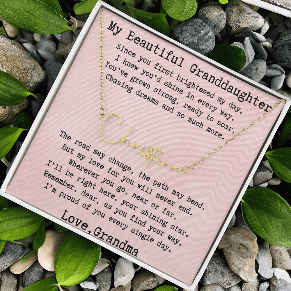 Personalized Birthday Gift for Granddaughter – Custom Signature Style Name Necklace – Unique Name Plate Necklace from Grandma
