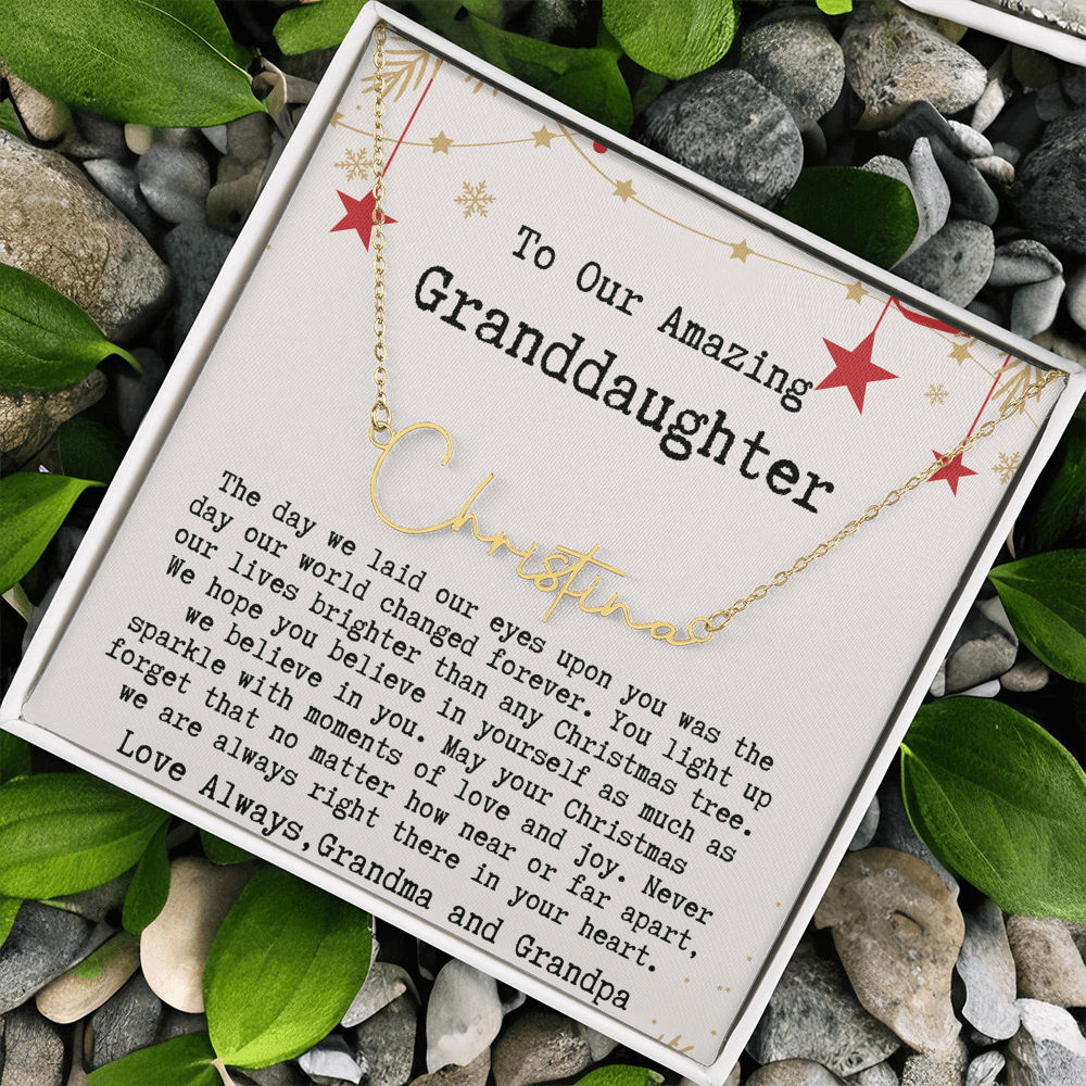 Personalized Christmas Gift from Grandma & Grandpa to Granddaughter - Signature Style Name Necklace