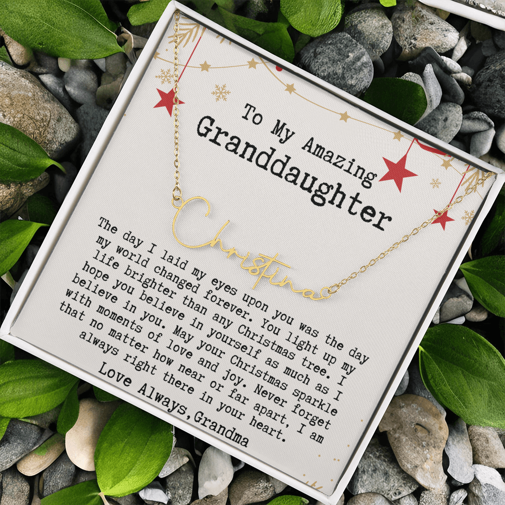 Personalized Christmas Gift from Grandma to Granddaughter - Signature Style Name Necklace