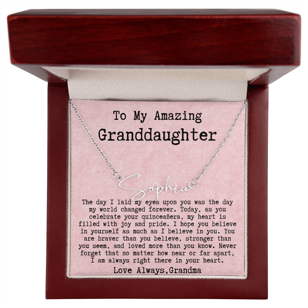 Personalized Quinceañera Gift from Grandma to Granddaughter - Signature Style Name Necklace