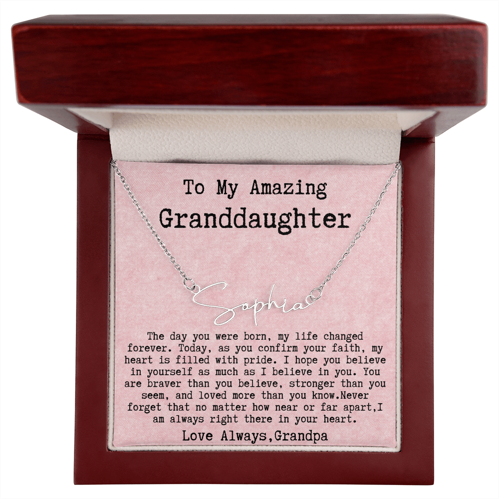 Personalized Confirmation Gift from Grandpa to Granddaughter - Signature Style Name Necklace