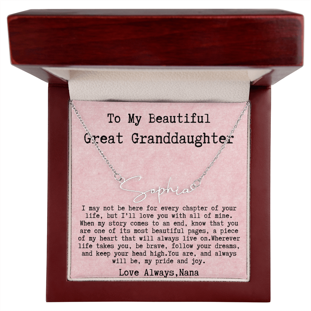 Gift for Great Granddaughter from Nana - Signature Style Name Necklace