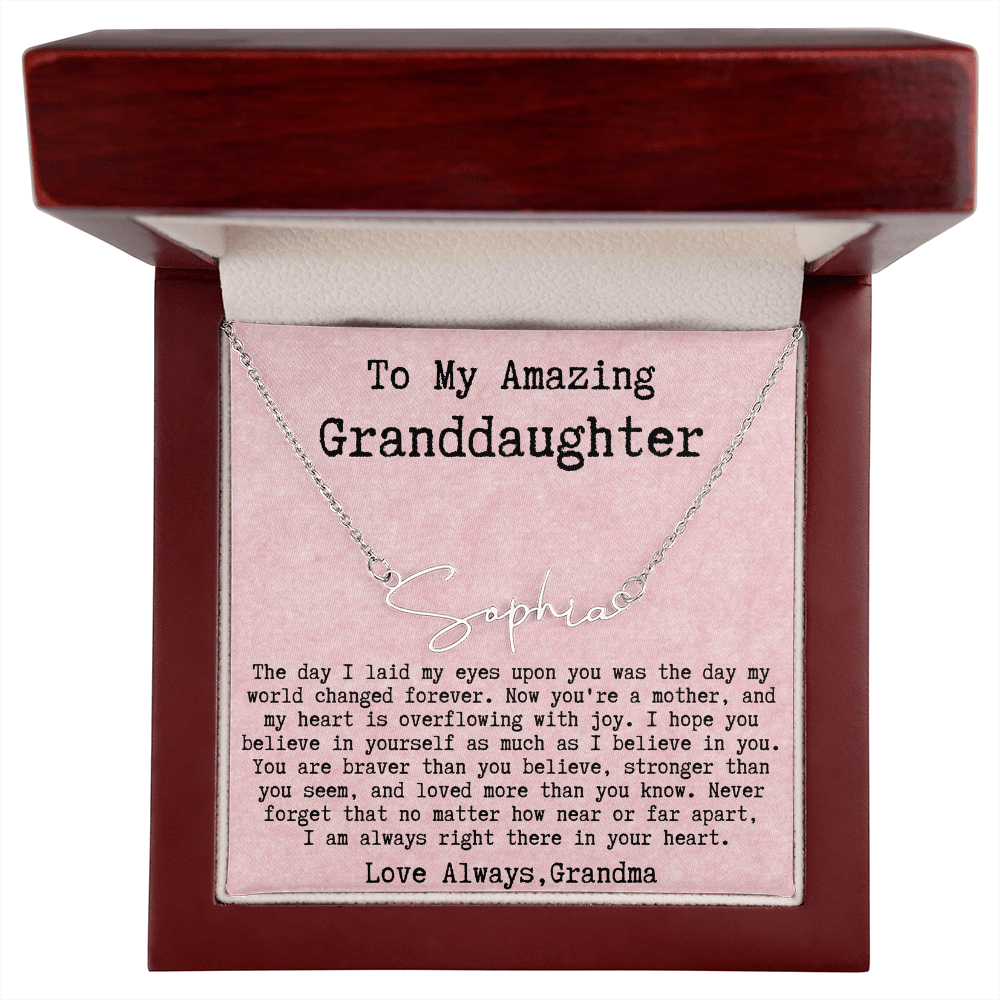 Personalized New Mom Gift from Grandma to Granddaughter - Signature Style Name Necklace