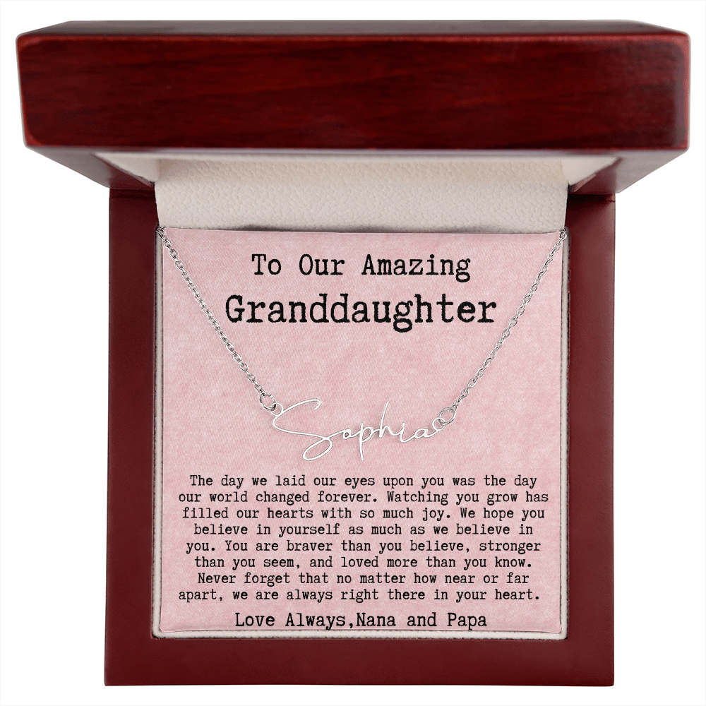 Personalized Birthday Gift for Granddaughter from Nana and Papa - Signature Style Name Necklace