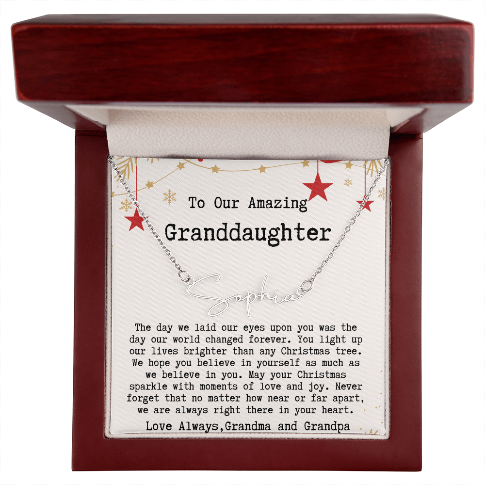 Personalized Christmas Gift from Grandma & Grandpa to Granddaughter - Signature Style Name Necklace