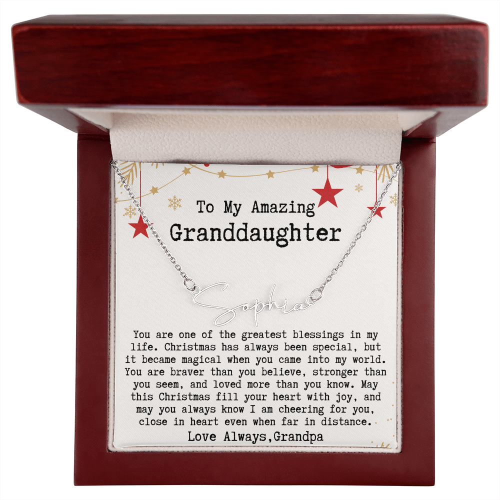 Personalized Christmas Gift from Grandpa to Granddaughter - Signature Style Name Necklace