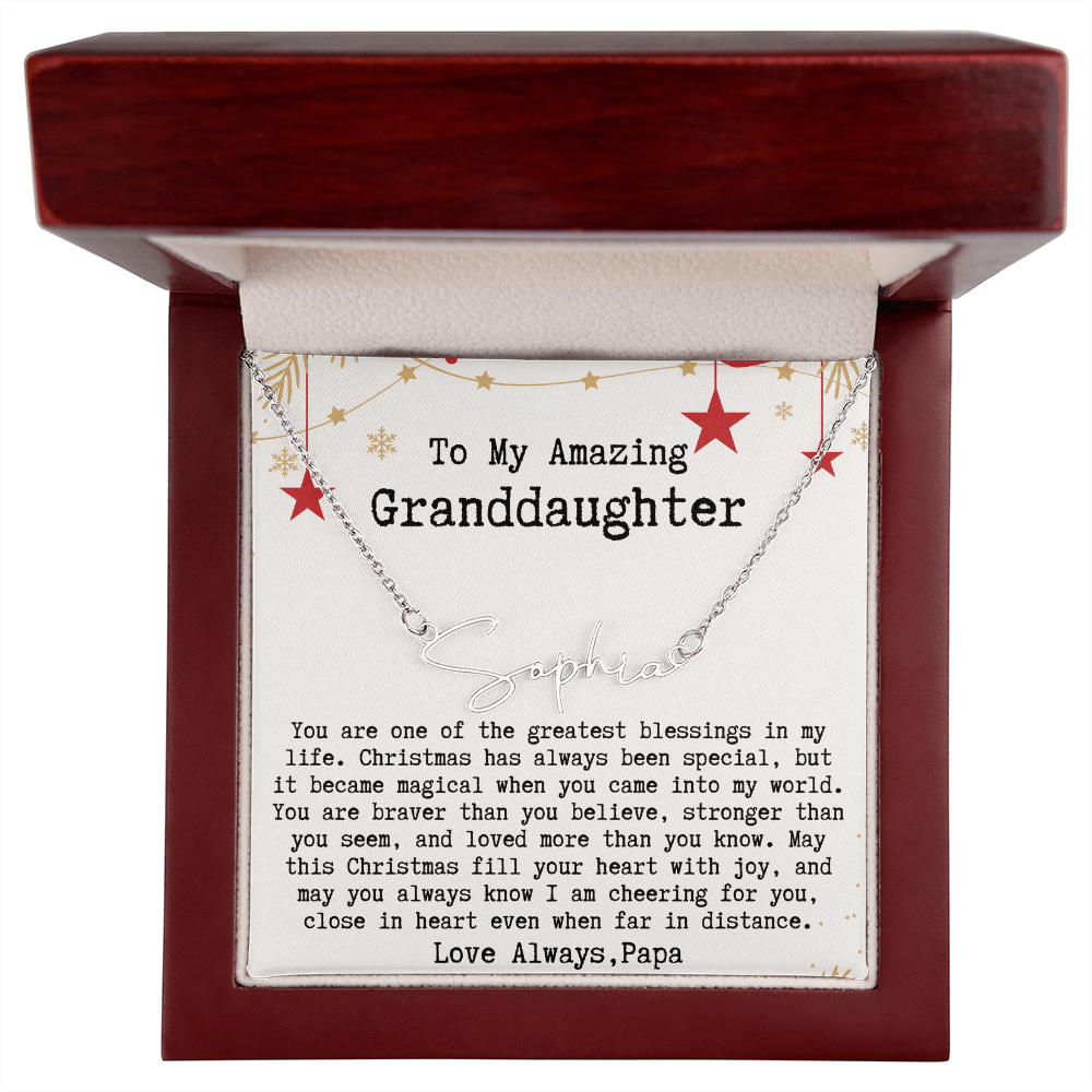 Personalized Christmas Gift from Papa to Granddaughter - Signature Style Name Necklace