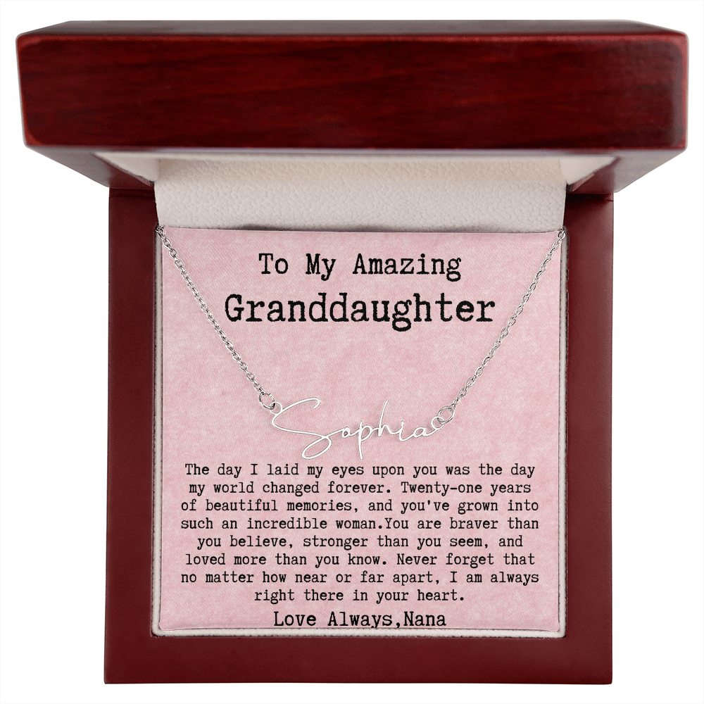 Personalized 21st Birthday Gift from Nana to Granddaughter - Signature Style Name Necklace