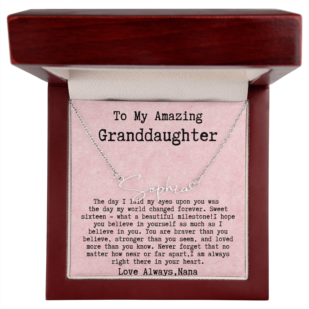 Personalized 16th Birthday Gift for Granddaughter from Nana - Signature Style Name Necklace