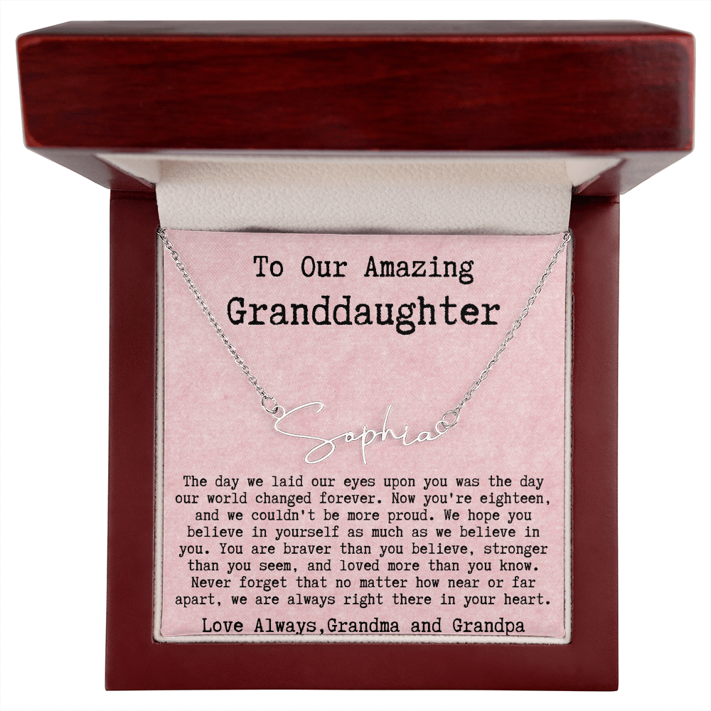 Personalized 18th Birthday Gift for Granddaughter from Grandma and Grandpa - Signature Style Name Necklace