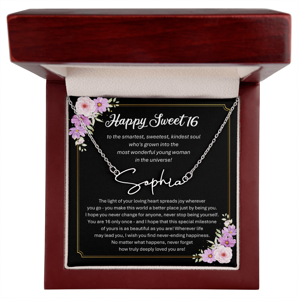 Personalized Sweet 16 Birthday Gift – Custom Signature Style Name Necklace – Unique Name Plate Necklace for Granddaughter from Grandma or Daughter from Mom