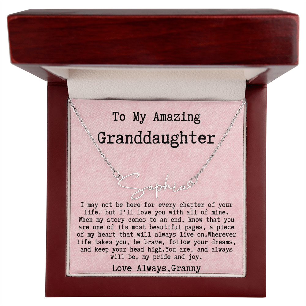 Personalized Birthday Gift for Granddaughter – Custom Signature Style Name Necklace – Unique Name Plate Necklace from Granny