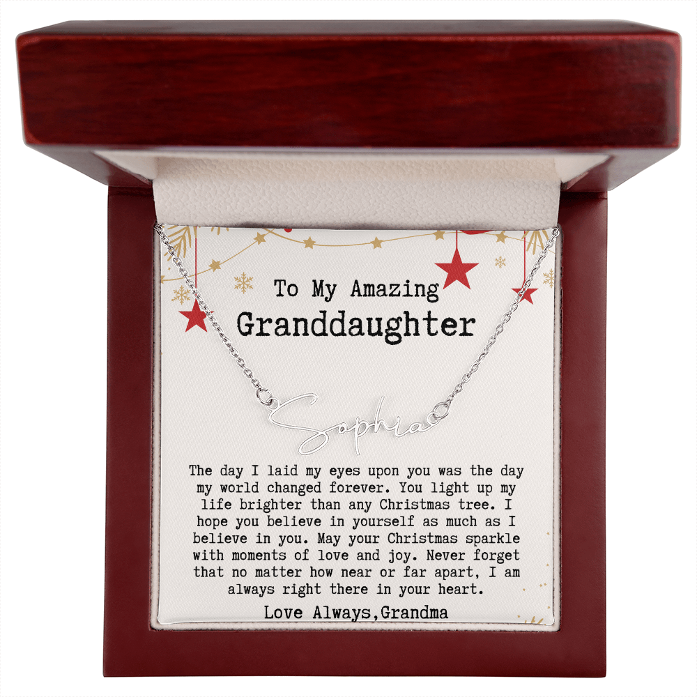 Personalized Christmas Gift from Grandma to Granddaughter - Signature Style Name Necklace