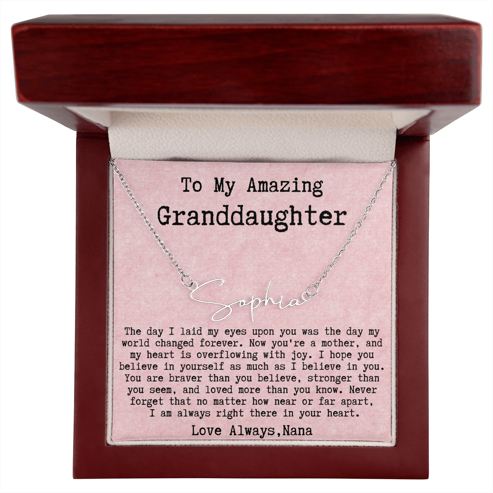 Personalized New Mom Gift from Nana to Granddaughter - Signature Style Name Necklace