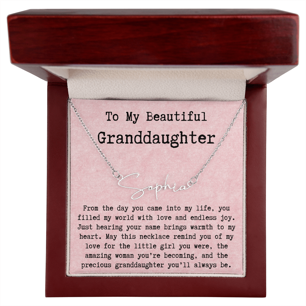Personalized Birthday Gift for Granddaughter – Custom Signature Style Name Necklace – Unique Name Plate Necklace from Grandma, Nana, or Grandpa