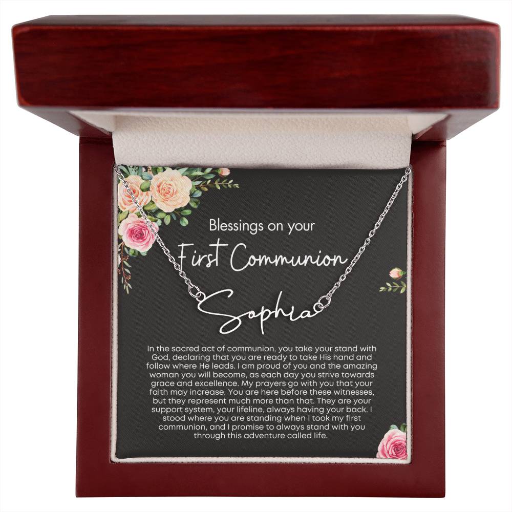 Personalized First Holy Communion Gift for Her - Customizable Signature Style Name Necklace