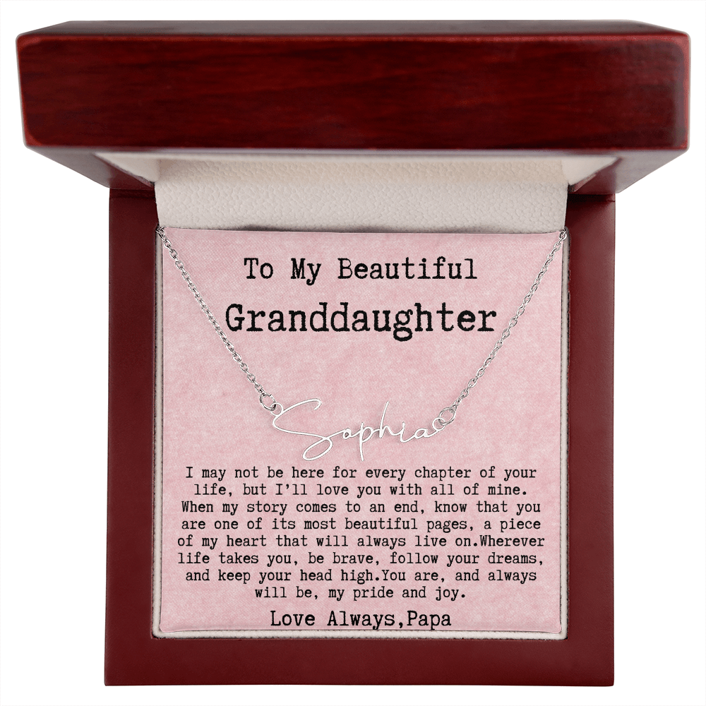 Personalized Gift for Granddaughter from Papa - Signature Style Name Necklace