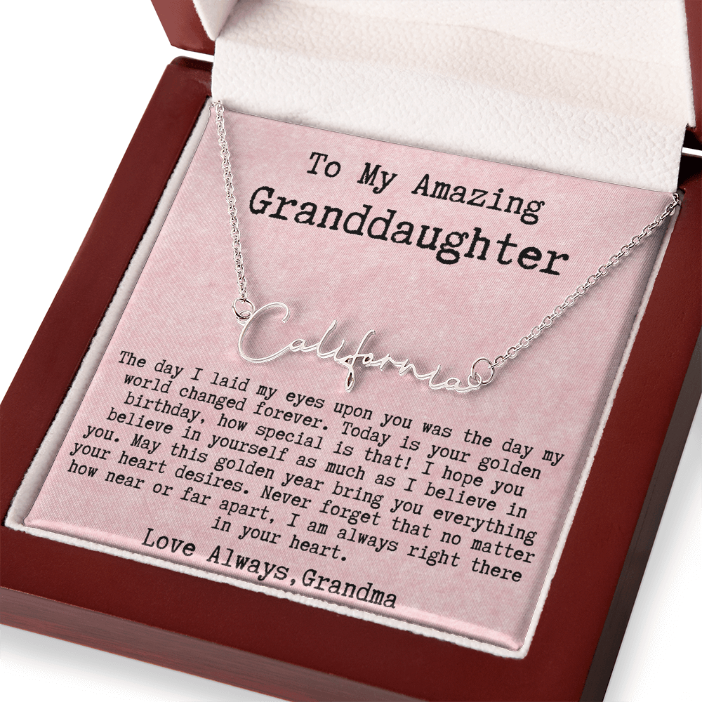 Personalized Golden Birthday Gift from Grandma to Granddaughter - Signature Style Name Necklace