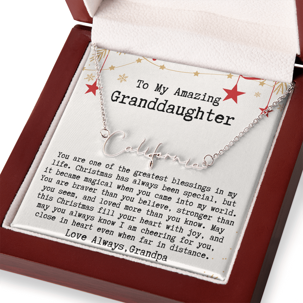 Personalized Christmas Gift from Grandpa to Granddaughter - Signature Style Name Necklace