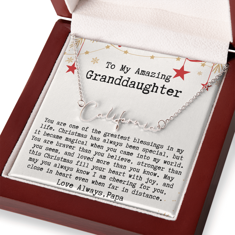Personalized Christmas Gift from Papa to Granddaughter - Signature Style Name Necklace
