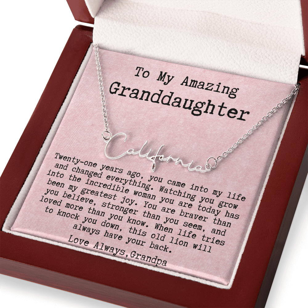 Personalized 21st Birthday Gift from Grandpa - Signature Style Name Necklace