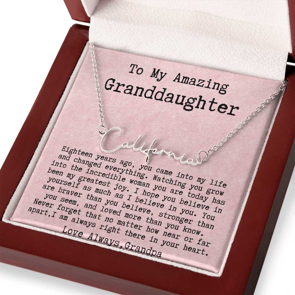 Personalized 18th Birthday Gift for Granddaughter from Grandpa - Signature Style Name Necklace