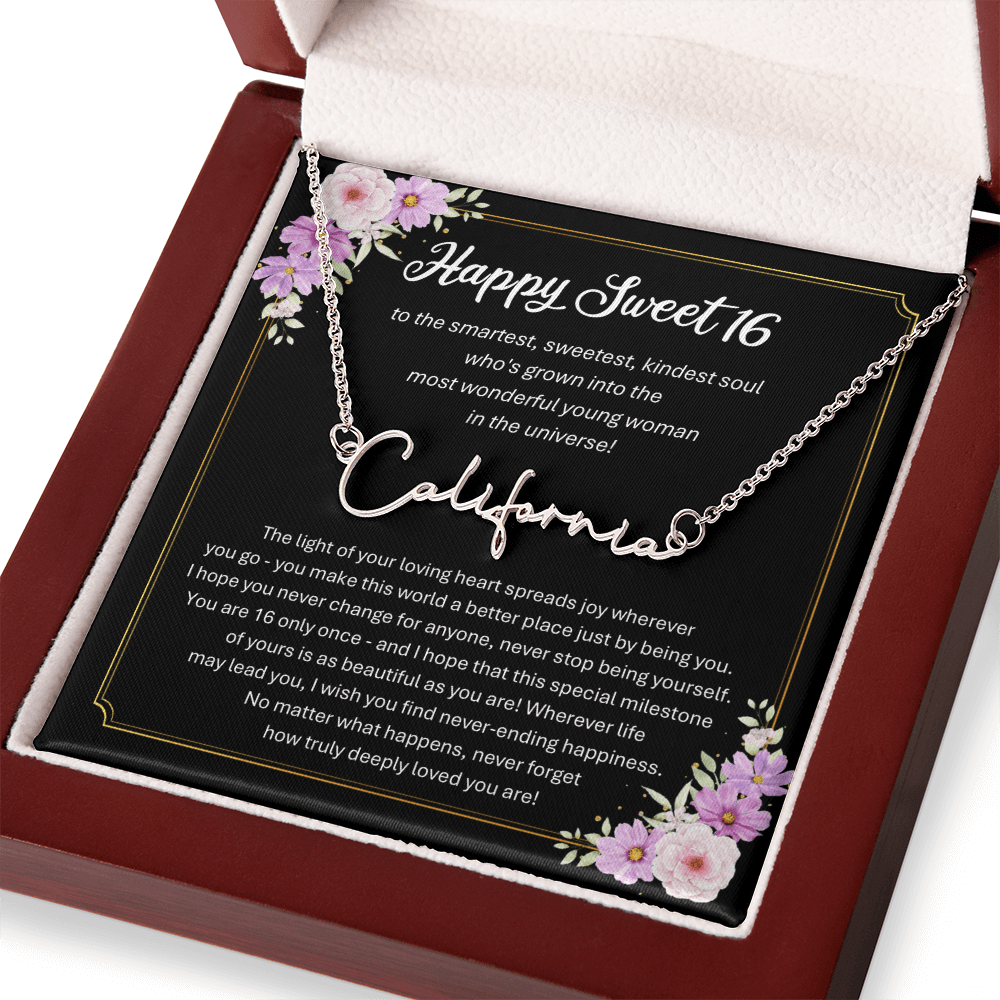 Personalized Sweet 16 Birthday Gift – Custom Signature Style Name Necklace – Unique Name Plate Necklace for Granddaughter from Grandma or Daughter from Mom