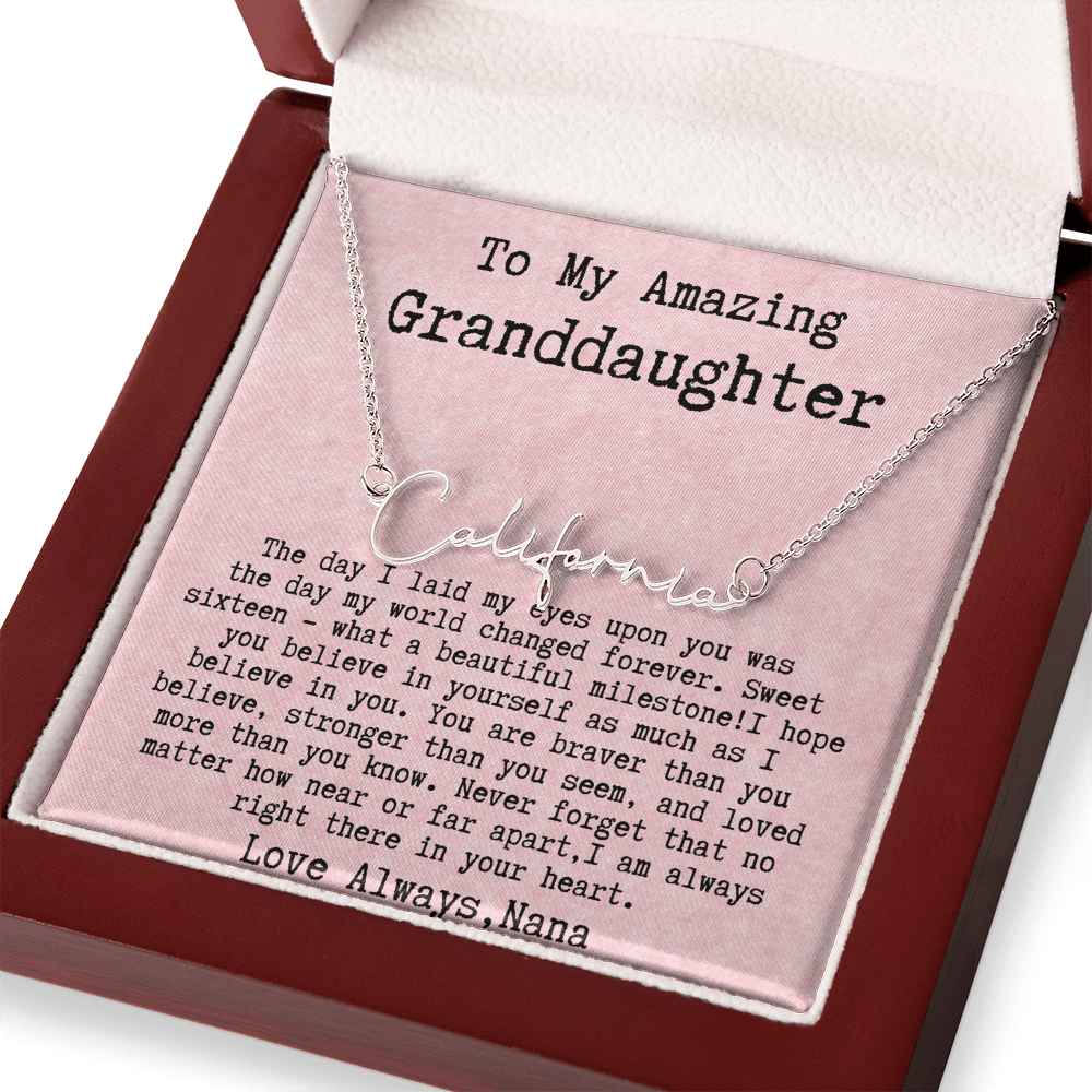 Personalized 16th Birthday Gift for Granddaughter from Nana - Signature Style Name Necklace