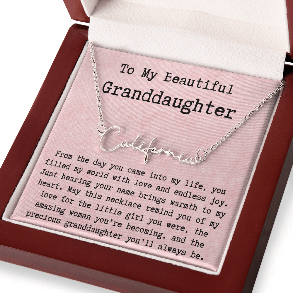 Personalized Birthday Gift for Granddaughter – Custom Signature Style Name Necklace – Unique Name Plate Necklace from Grandma, Nana, or Grandpa