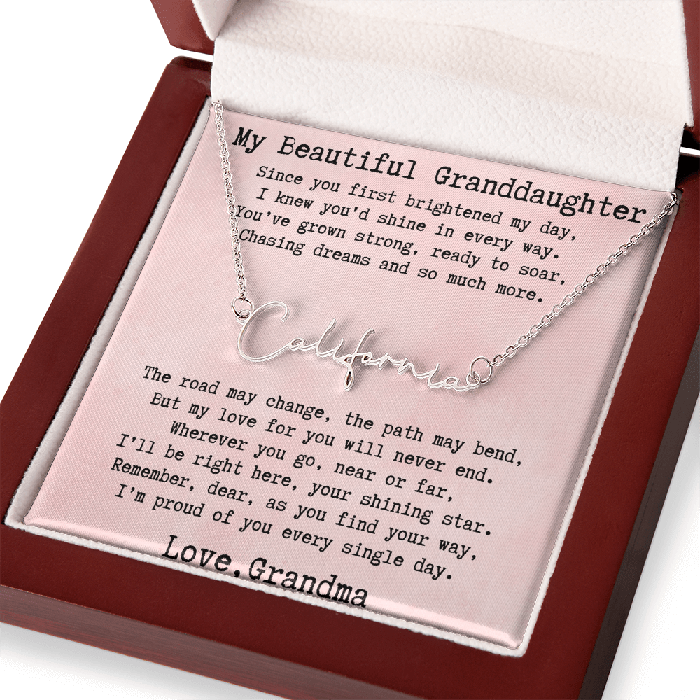Personalized Birthday Gift for Granddaughter – Custom Signature Style Name Necklace – Unique Name Plate Necklace from Grandma