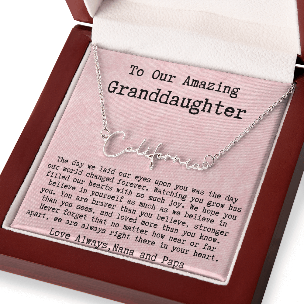 Personalized Birthday Gift for Granddaughter from Nana and Papa - Signature Style Name Necklace
