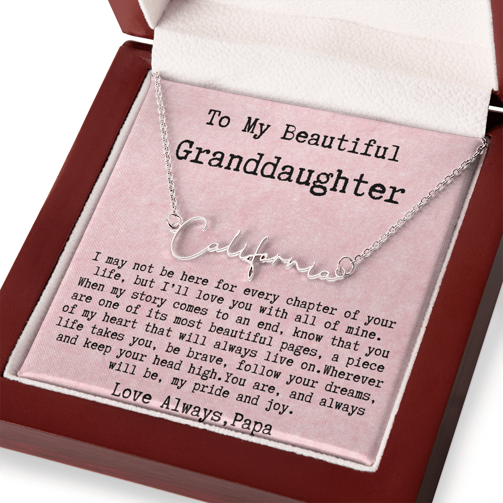 Personalized Gift for Granddaughter from Papa - Signature Style Name Necklace
