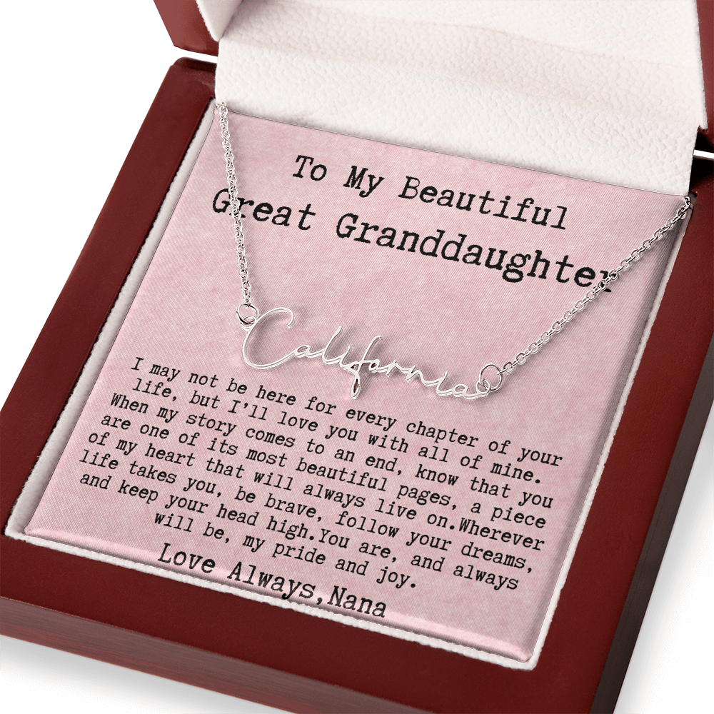 Gift for Great Granddaughter from Nana - Signature Style Name Necklace
