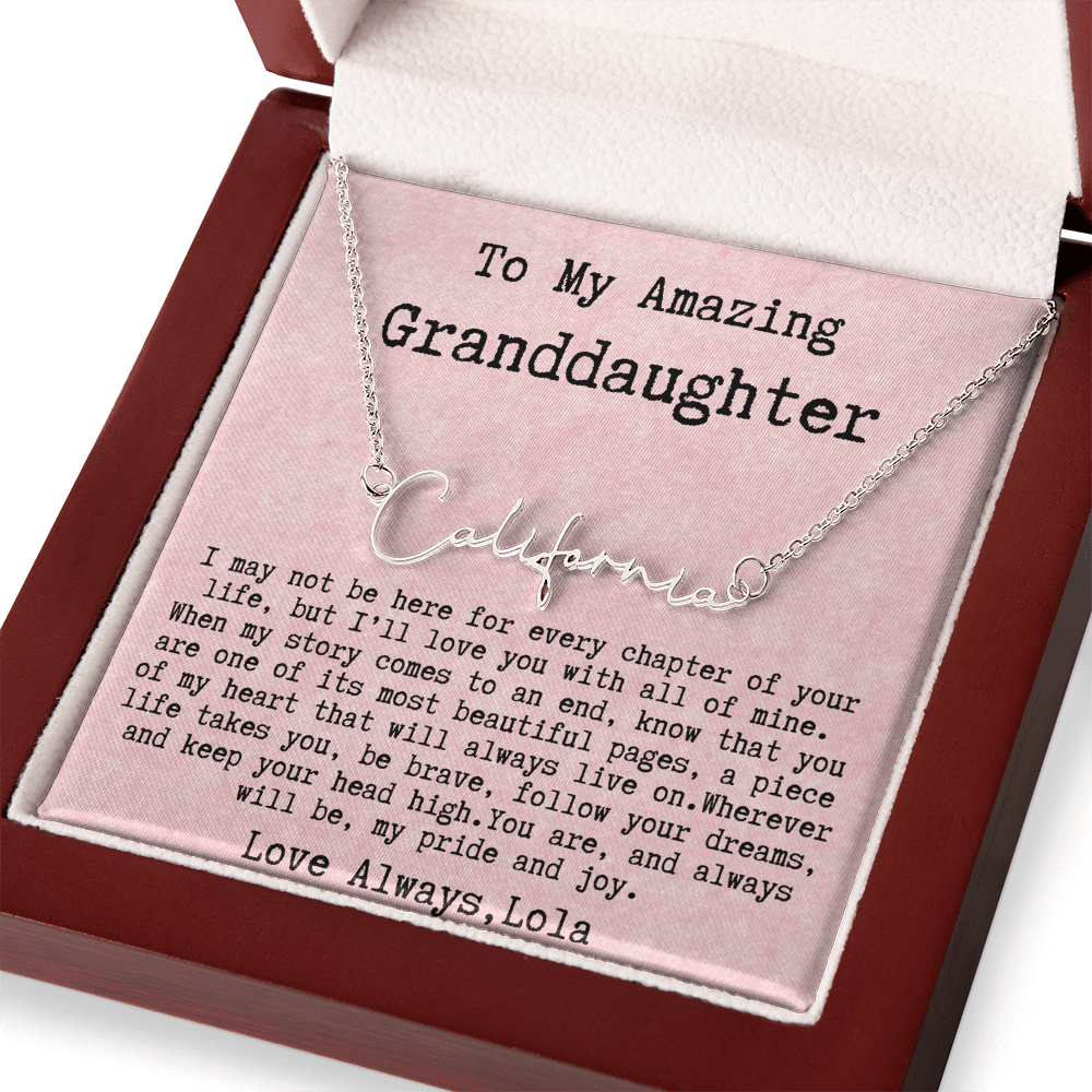 Personalized Birthday Gift for Granddaughter – Custom Signature Style Name Necklace – Unique Name Plate Necklace from Lola