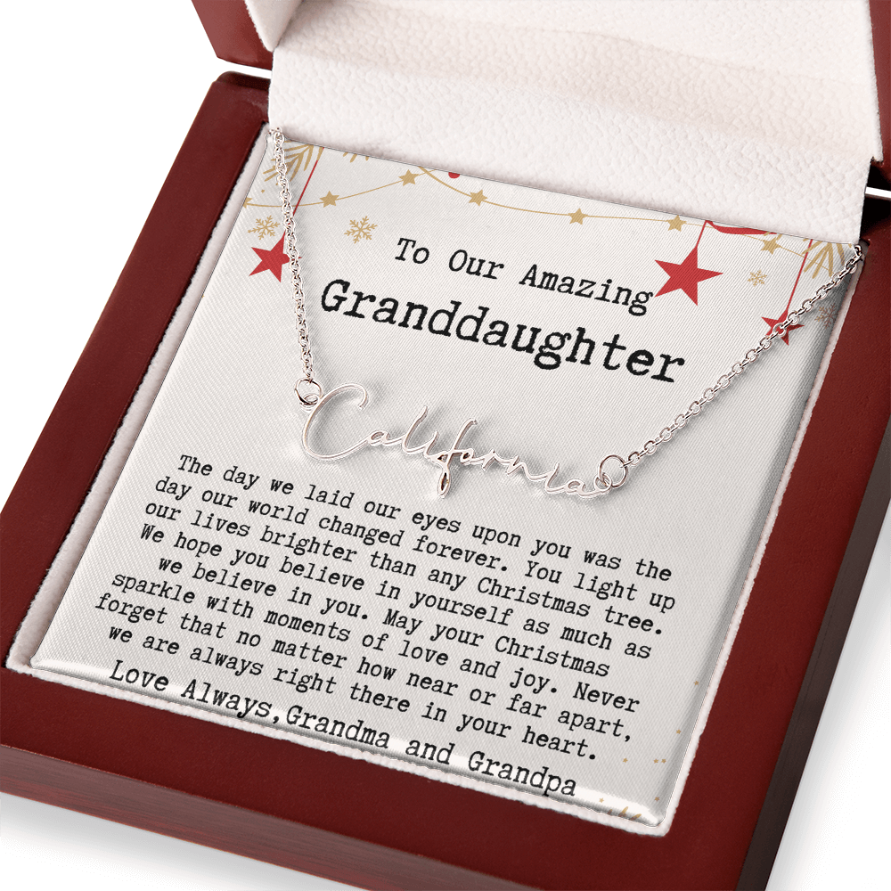Personalized Christmas Gift from Grandma & Grandpa to Granddaughter - Signature Style Name Necklace