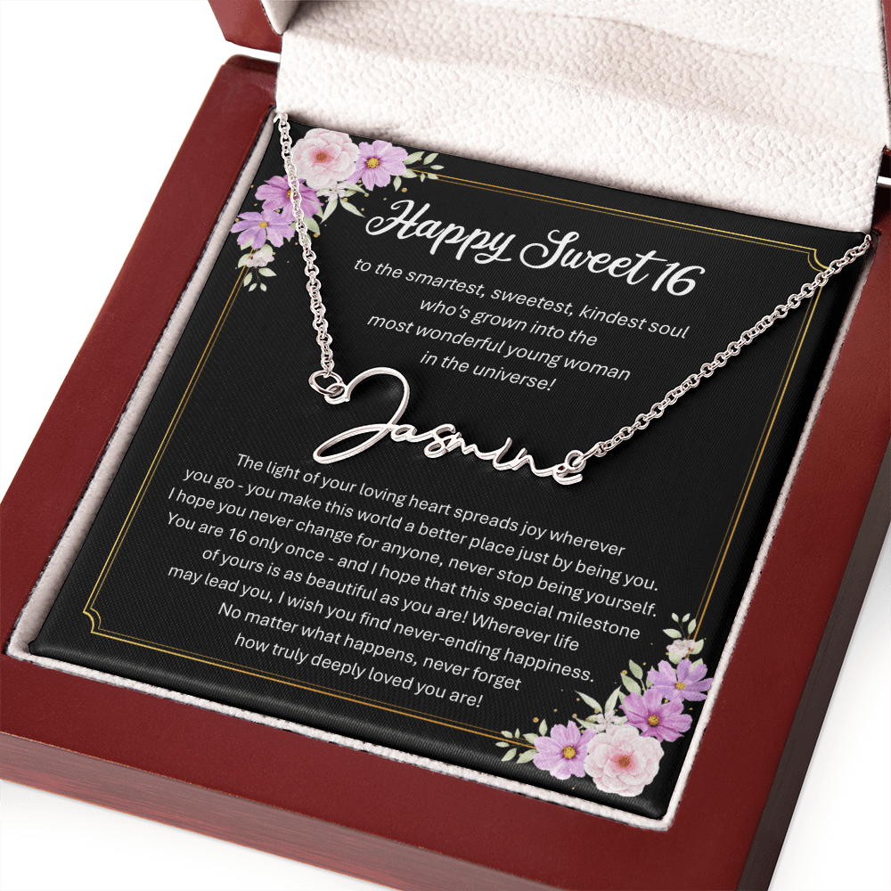 Personalized Sweet 16 Birthday Gift – Custom Signature Style Name Necklace – Unique Name Plate Necklace for Granddaughter from Grandma or Daughter from Mom
